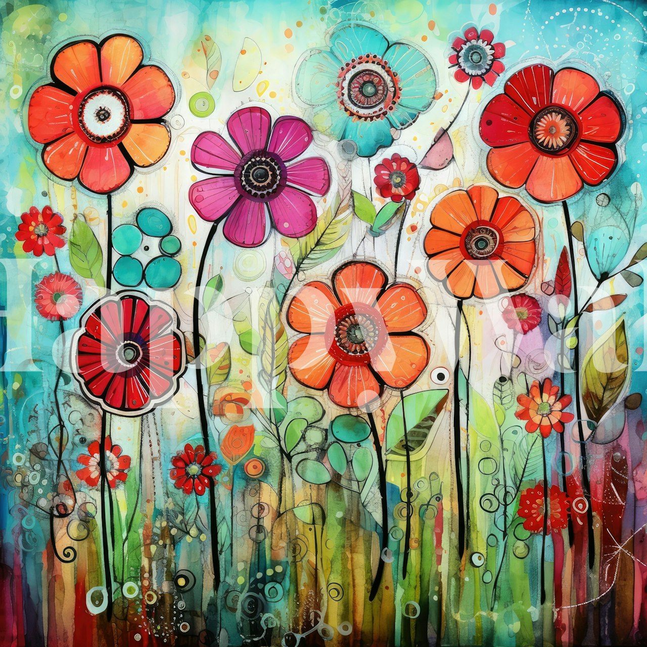 Ταπετσαρία Colorful Garden Blooms σε ένα δωμάτιο