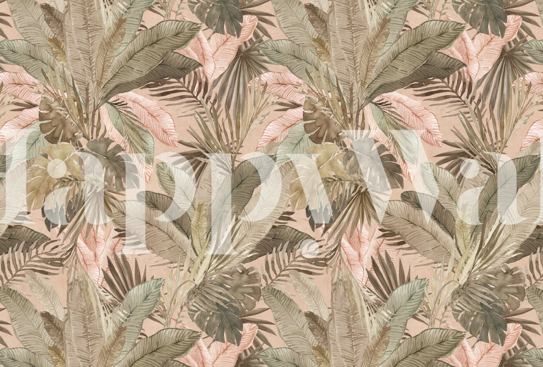 Tropical watercolour Jungle leaves - sage tapet i et rum