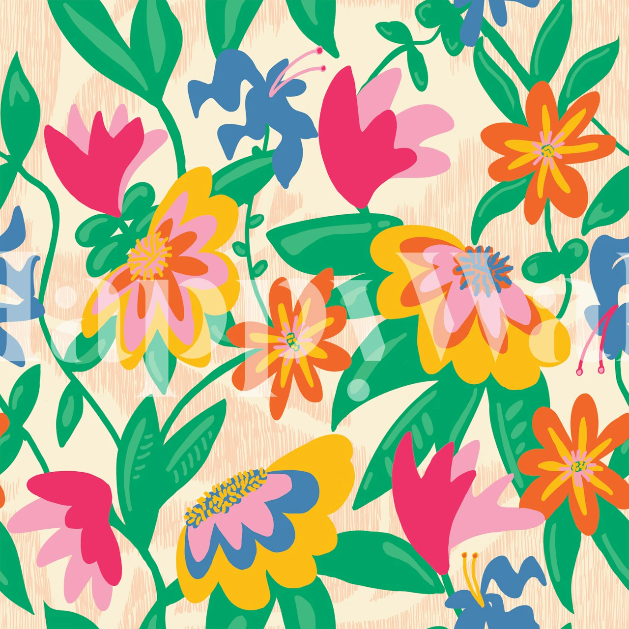 Vibrant floral wallpaper in a room