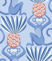 Monkeys and Pineapples - blue with orange tapeta