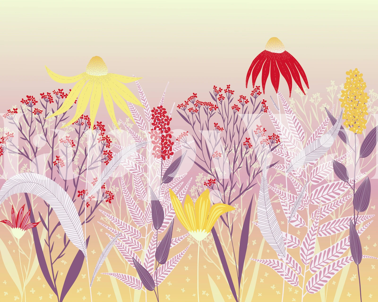 Colorful floral wallpaper with yellow and purple motifs