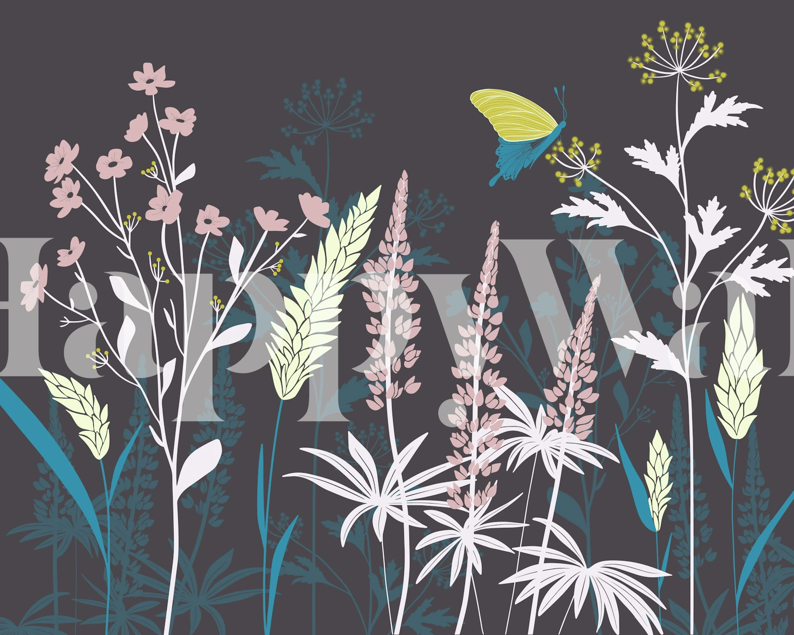 Nature scene wallpaper with flowers and butterfly