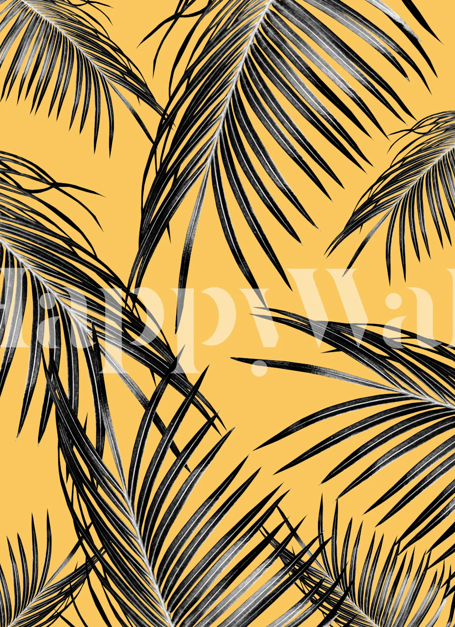 Black palm leaves wallpaper design in room