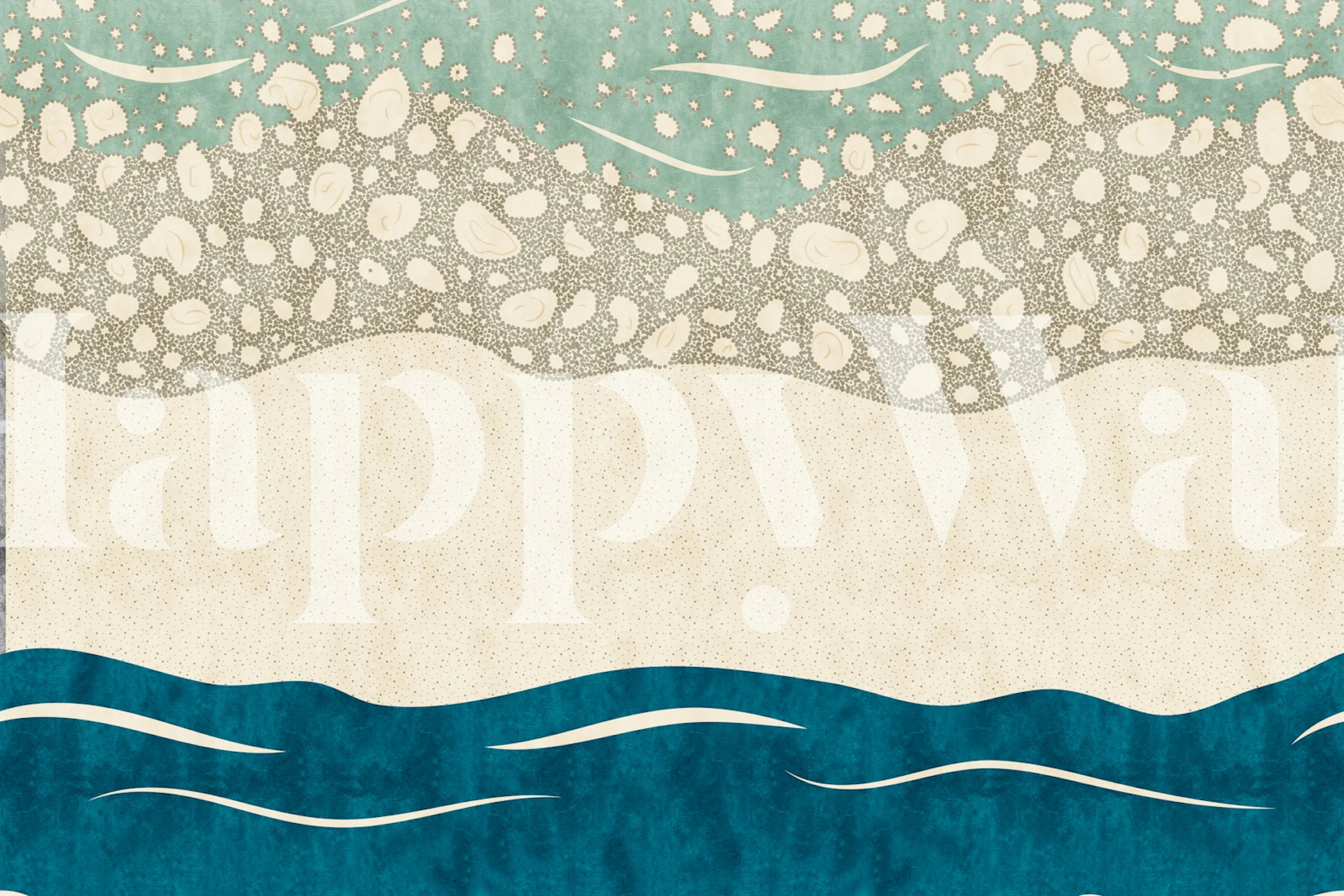 Blue and white water waves with sand patterns wallpaper