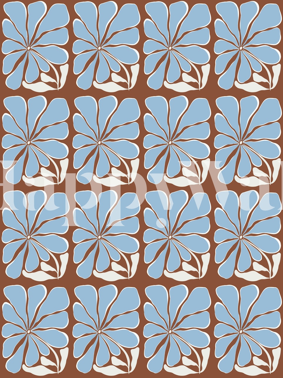 Vintage Blue Petals behang in een kamer