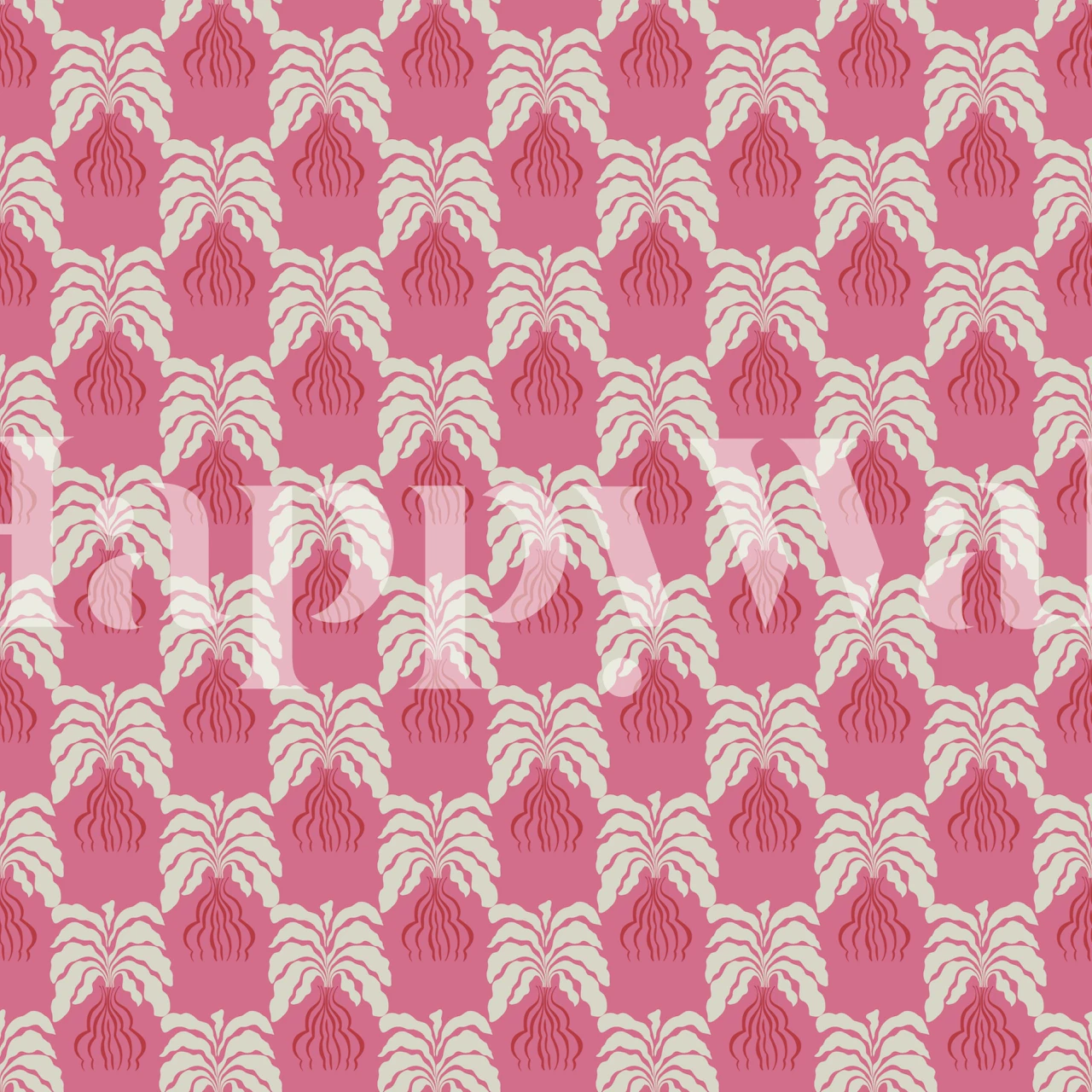 Minimal leaf and vase pattern wallpaper in a room