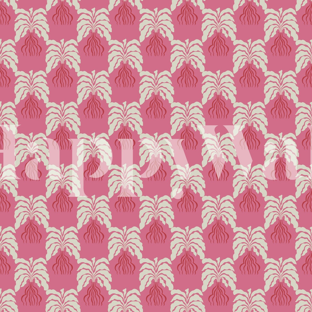 Minimal leaf and vase pattern wallpaper in a room