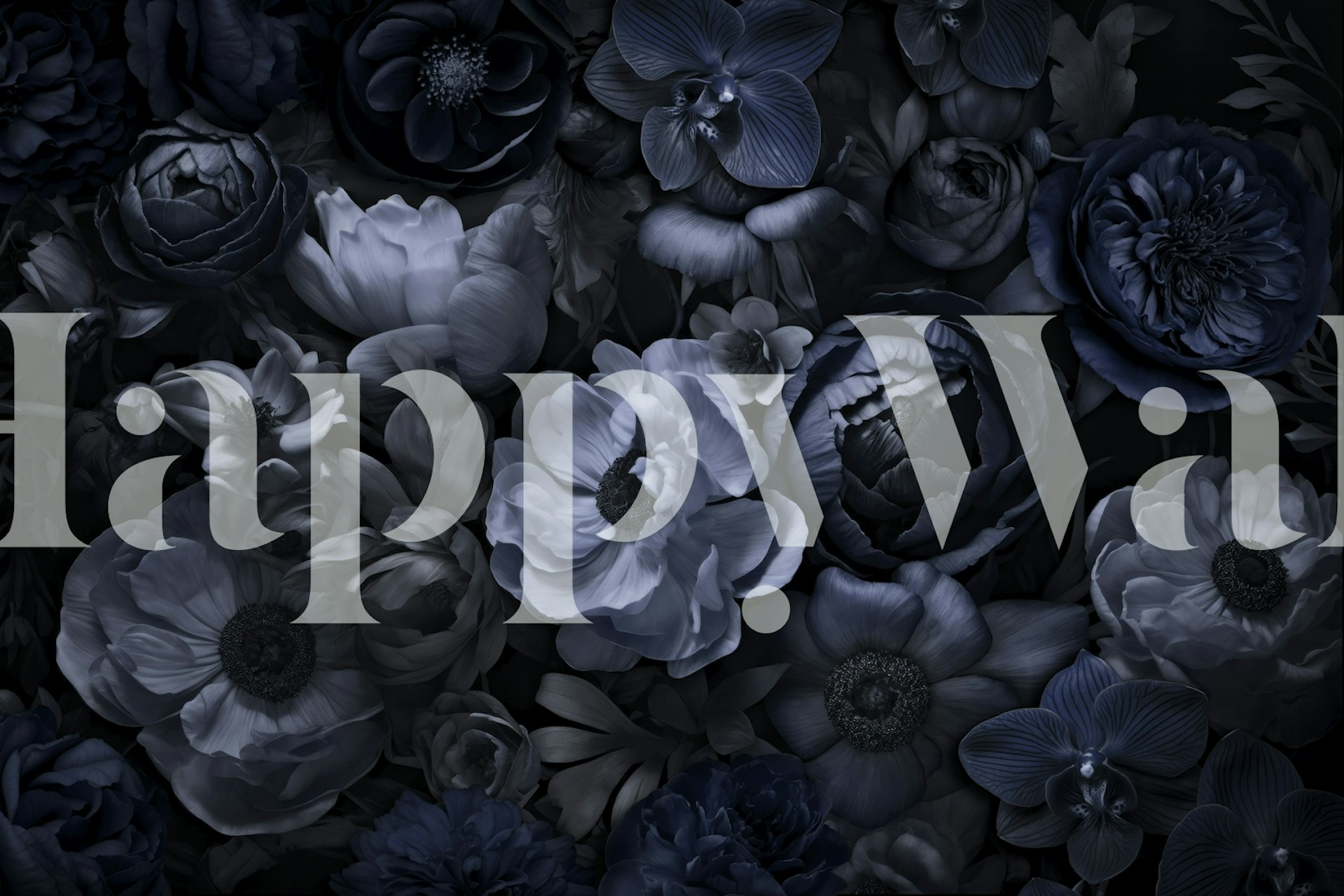 Dark Floral Design in Navy Blue Wallpaper