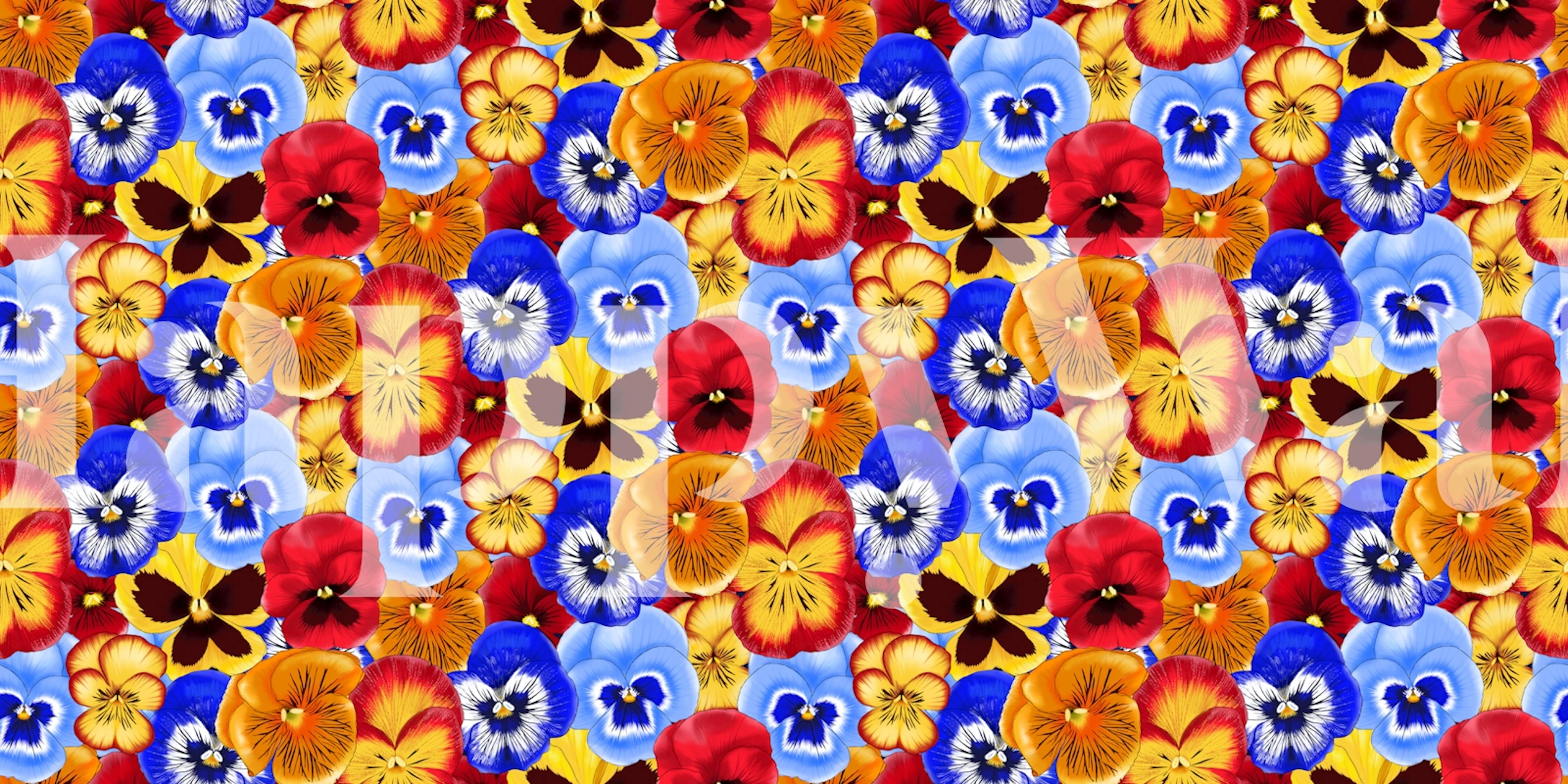 Vibrant pansies wallpaper displayed in a room