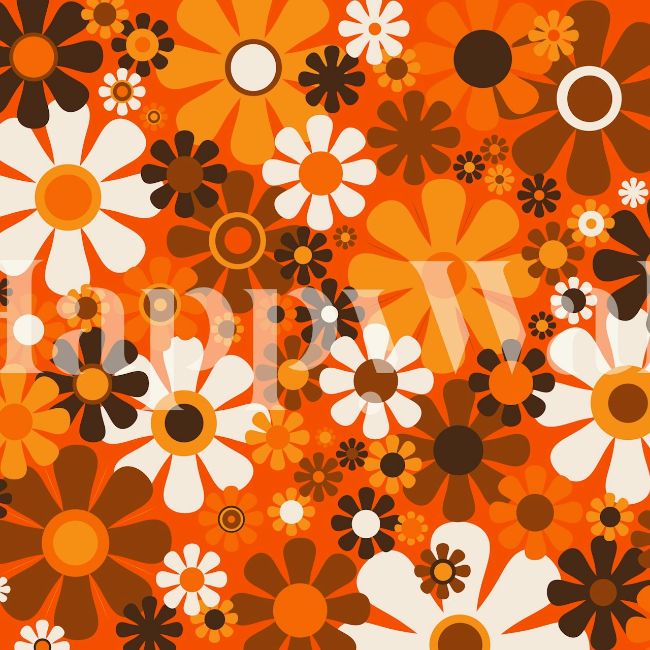 Groovy 70s květinový motiv tapety v místnosti