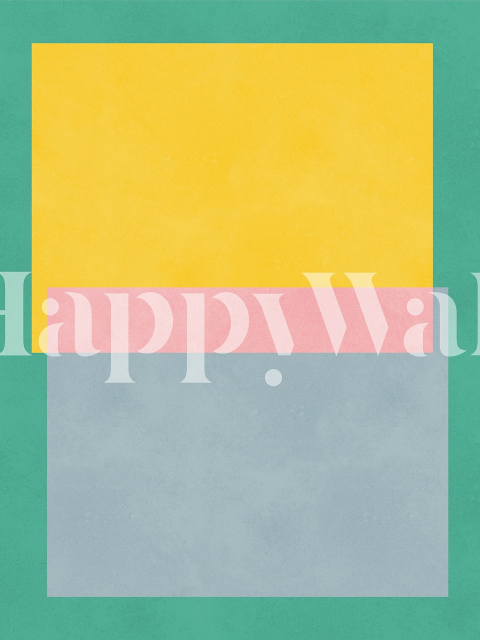 Colorful geometric design features yellow, pink, and blue shapes. Geometric wallpaper