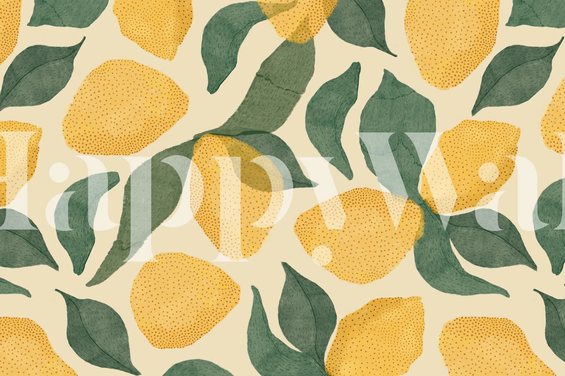 Lemon and green leaf patterned wallpaper