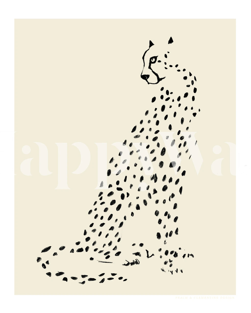 Black leopard print wallpaper featuring a solitary leopard on a cream background