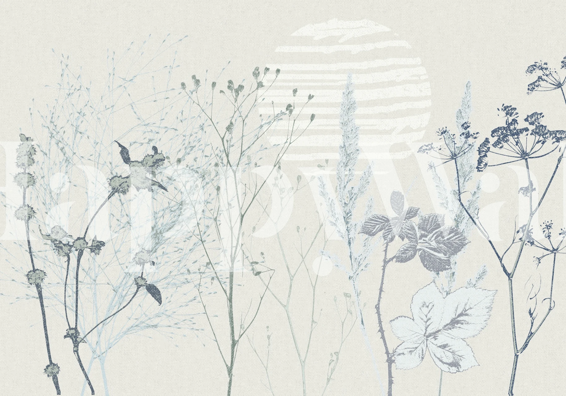 Myk blå plant wallpaper i et rommiljø