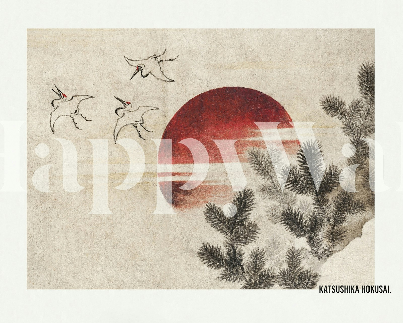 Birds in flight with red sunset and pine branches wallpaper