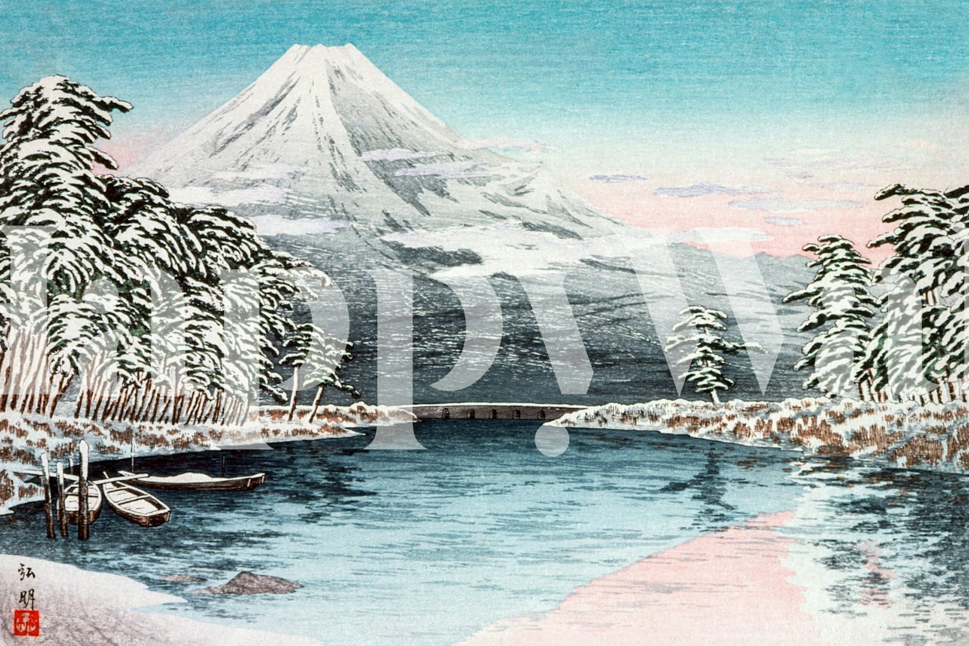 Mt Fuji snow scene wallpaper in a room