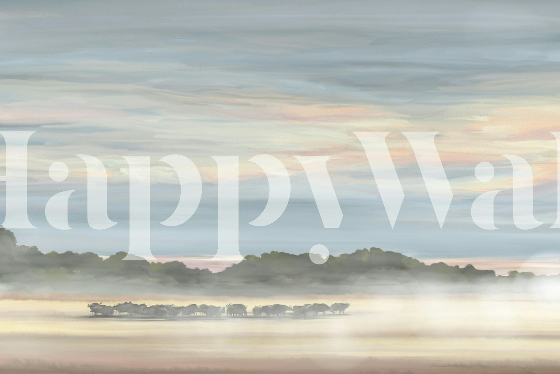 Buffalo landscape in soft colors with a misty atmosphere wallpaper