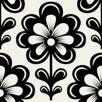Stylish Black and White Retro Blooms ταπετσαρία