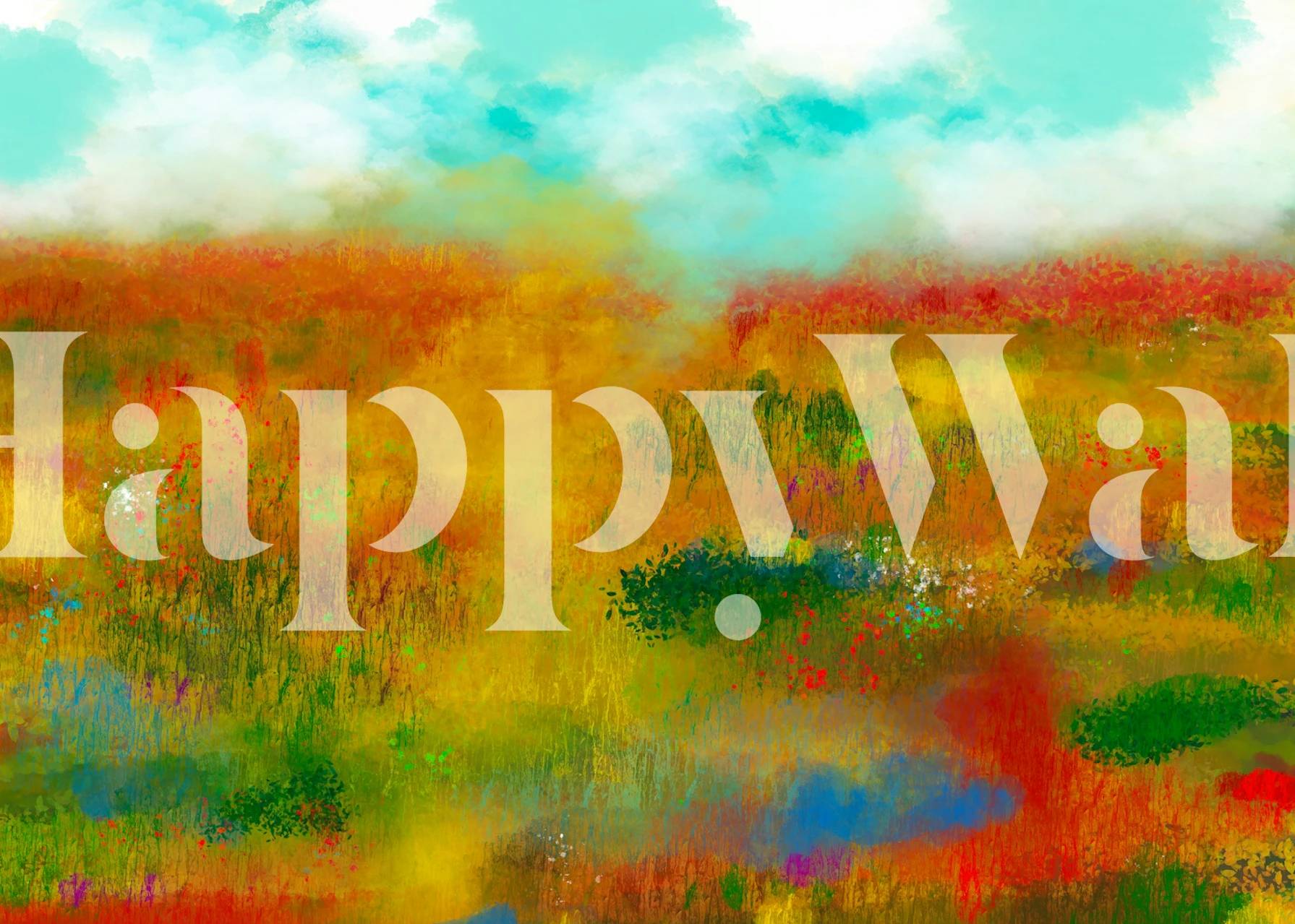 Vibrant field serenity wallpaper in a room