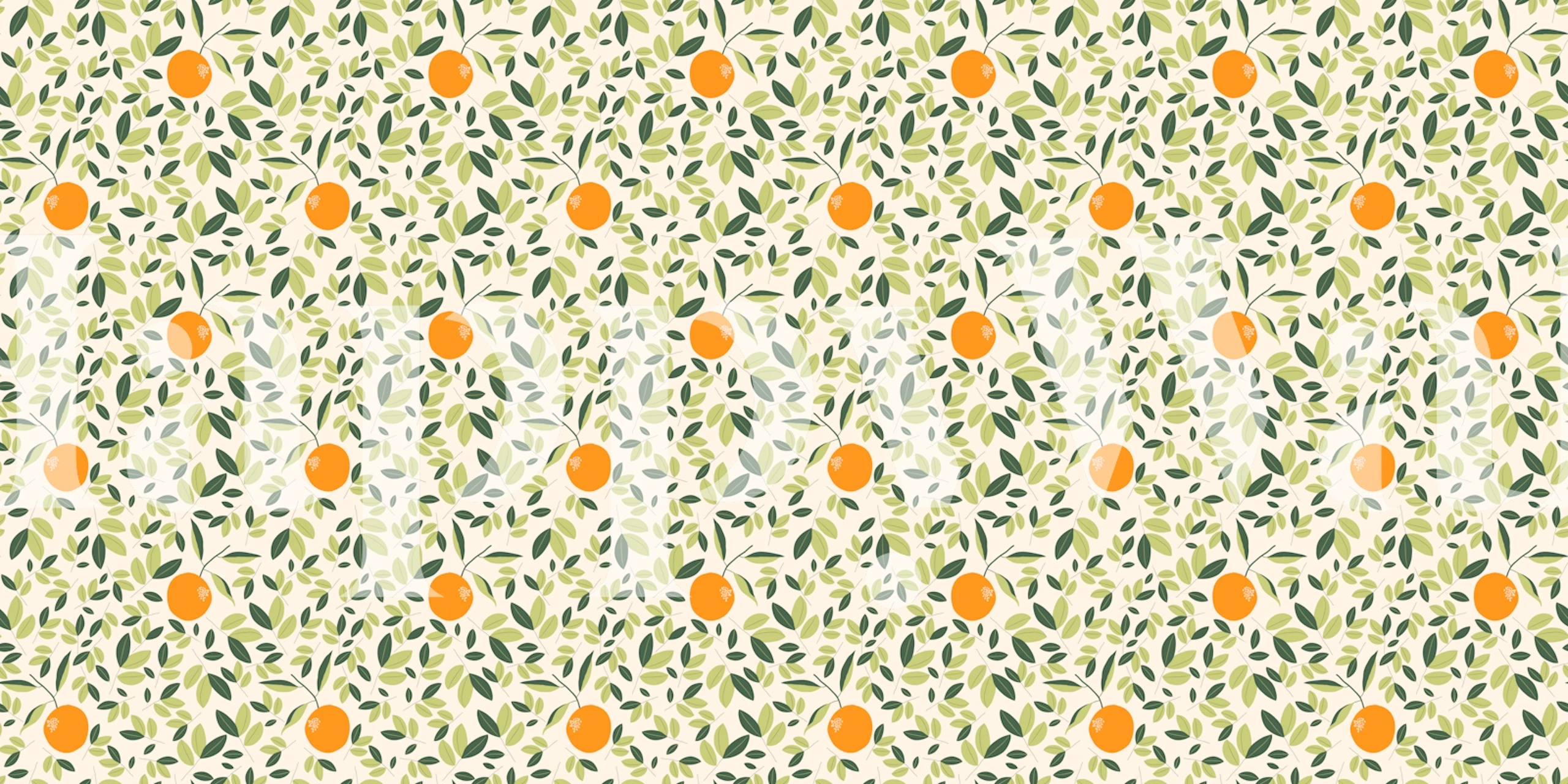 Orange fruit pattern with green leaves on cream background wallpaper