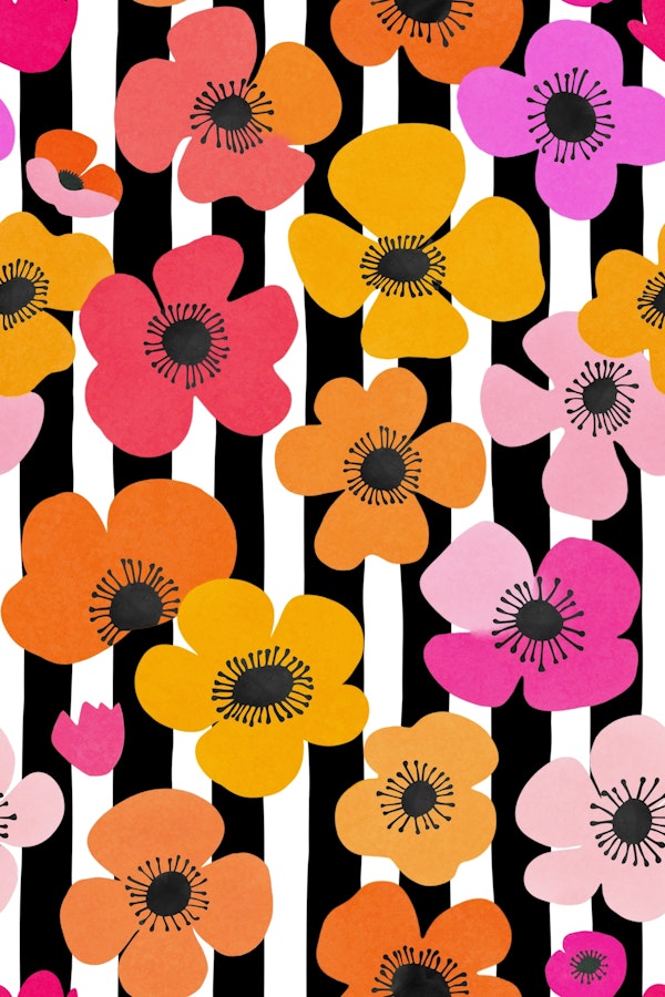 Midcentury Groovy Flower N Stripes