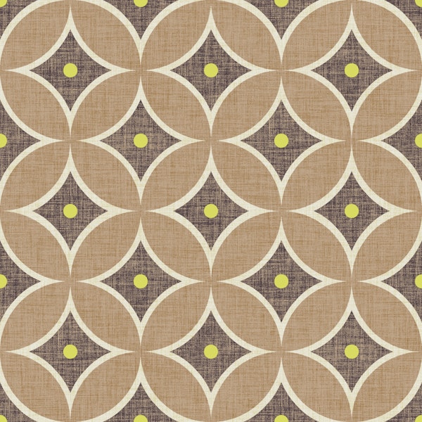 Retro brown Circles on Beige Linen