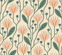 Cozy Bold Flowers Cream Pink Green carta da parati