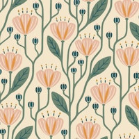 Cozy Bold Flowers Cream Pink Green tapeta