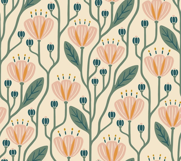 Cozy Bold Flowers Cream Pink Green