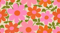 Large Pink and Orange Flowers Green on Beige ταπετσαρία