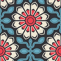 Colorful Floral Symmetry in Blue Red - S tapet