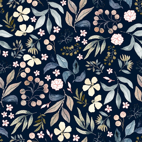 Watercolor Navy Floral Wallpaper
