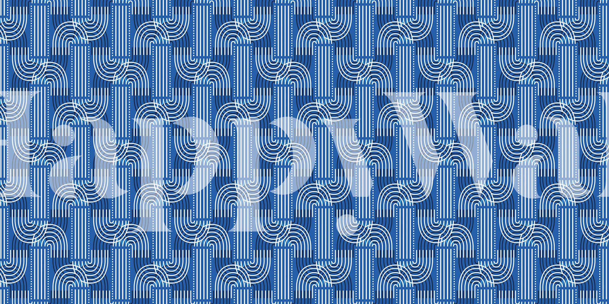 Modern blue geometric wallpaper in a room