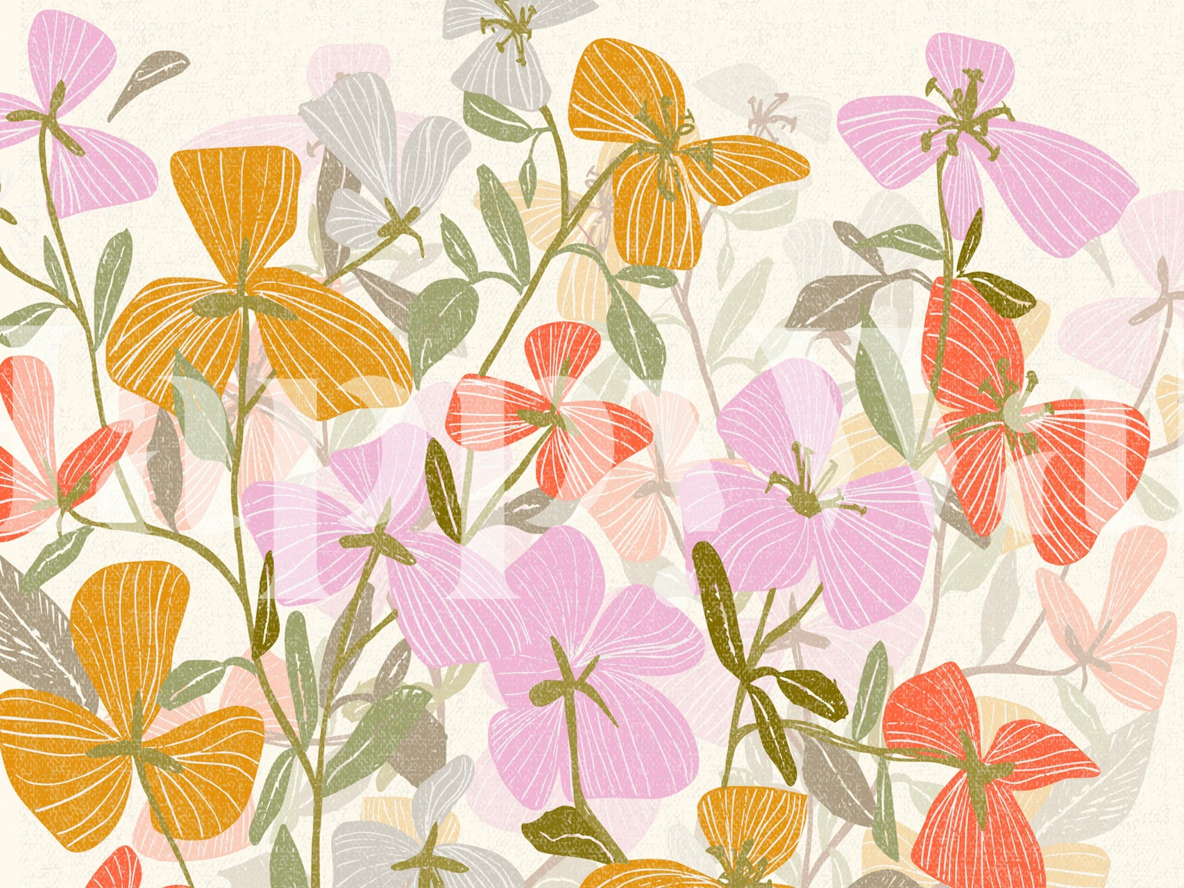 Floral wallpaper i ett ljust rum
