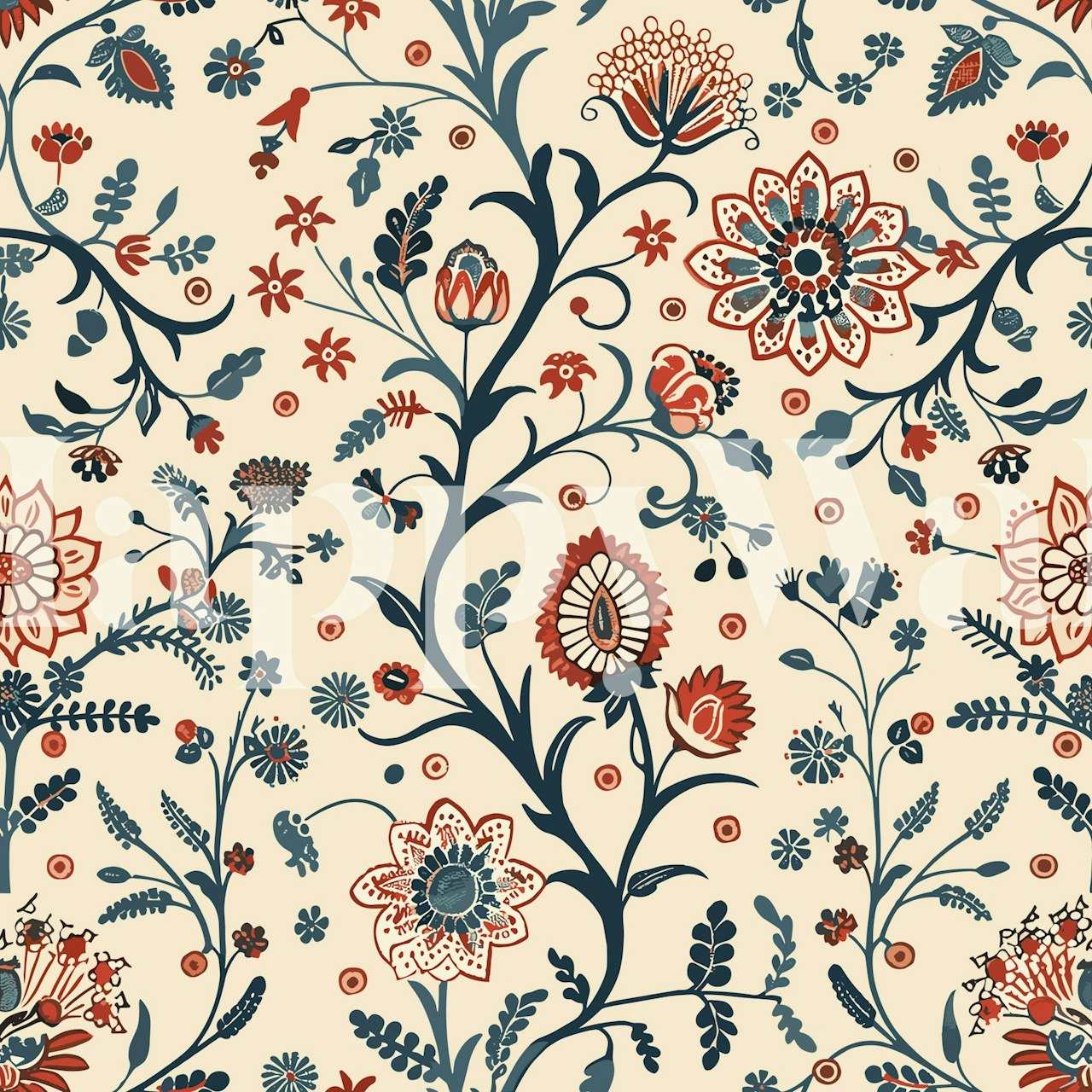 Ornamental Florals of India papel pintado en una habitación