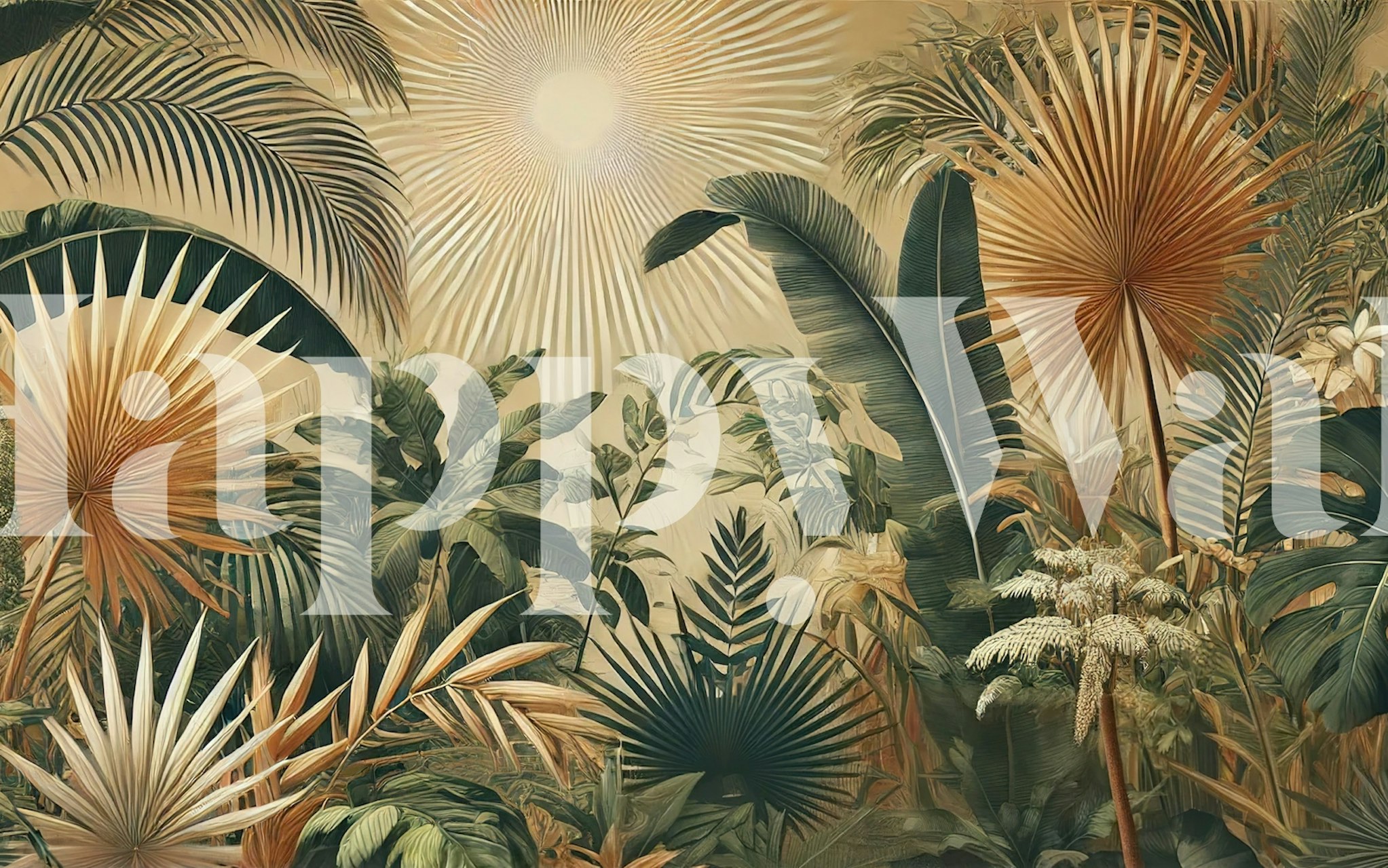 Sunlit Palm Serenity-taustakuvana huoneessa