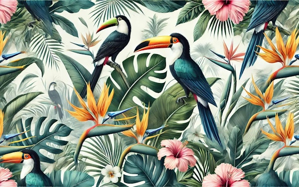 Tropical Toucans in Lush Jungle Foliage