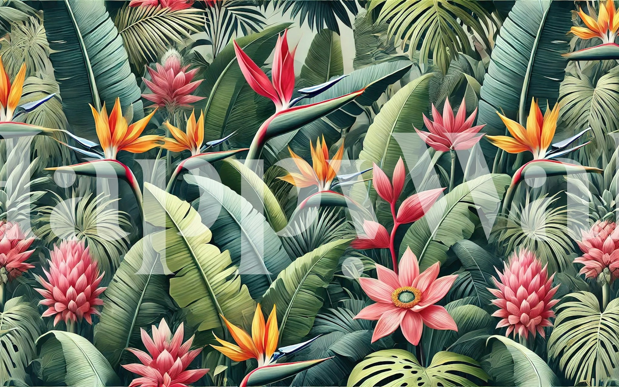 Exotic Jungle Blooms wallpaper in a room