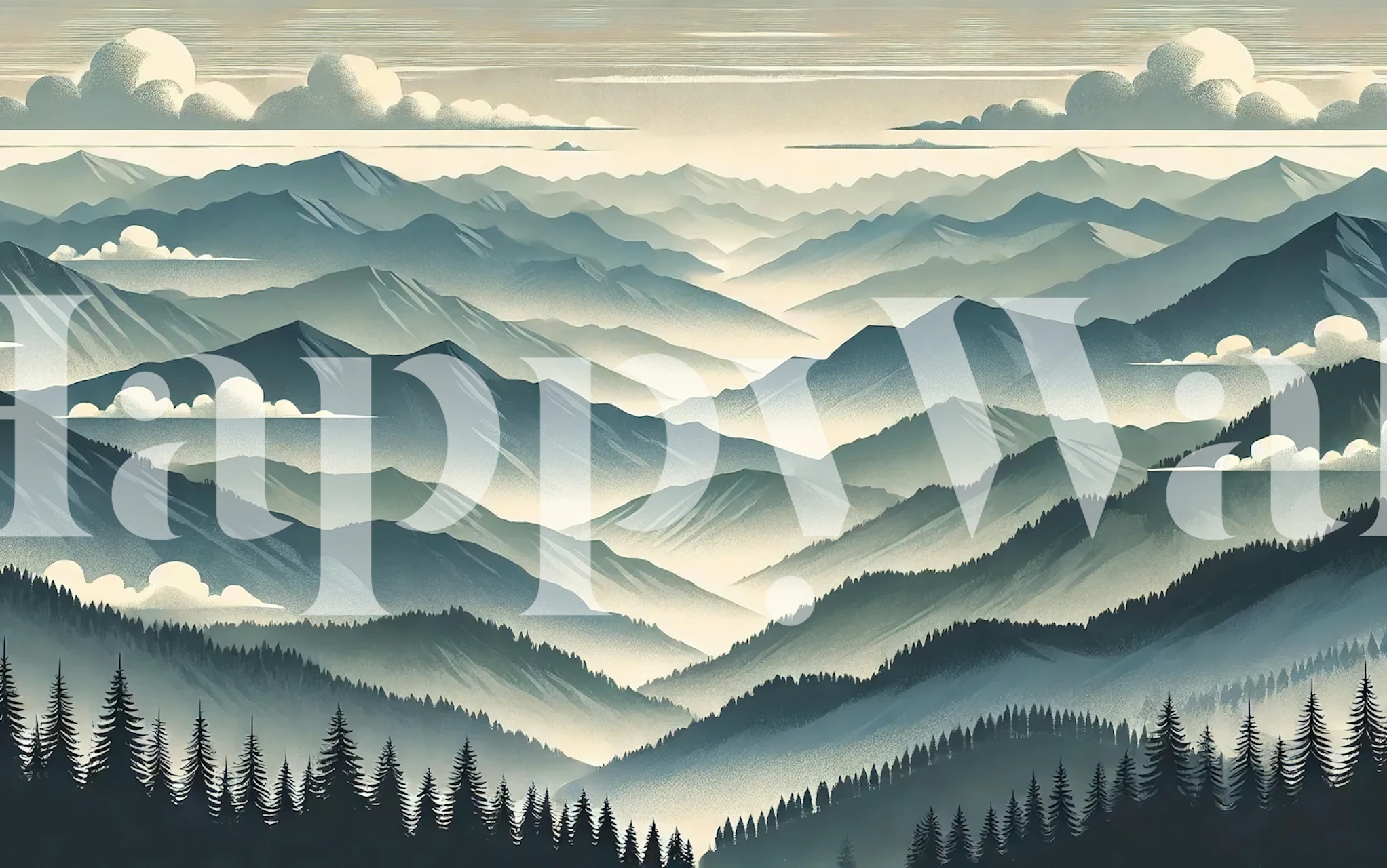 Peaceful Mountain Horizon Tapete in einem Raum