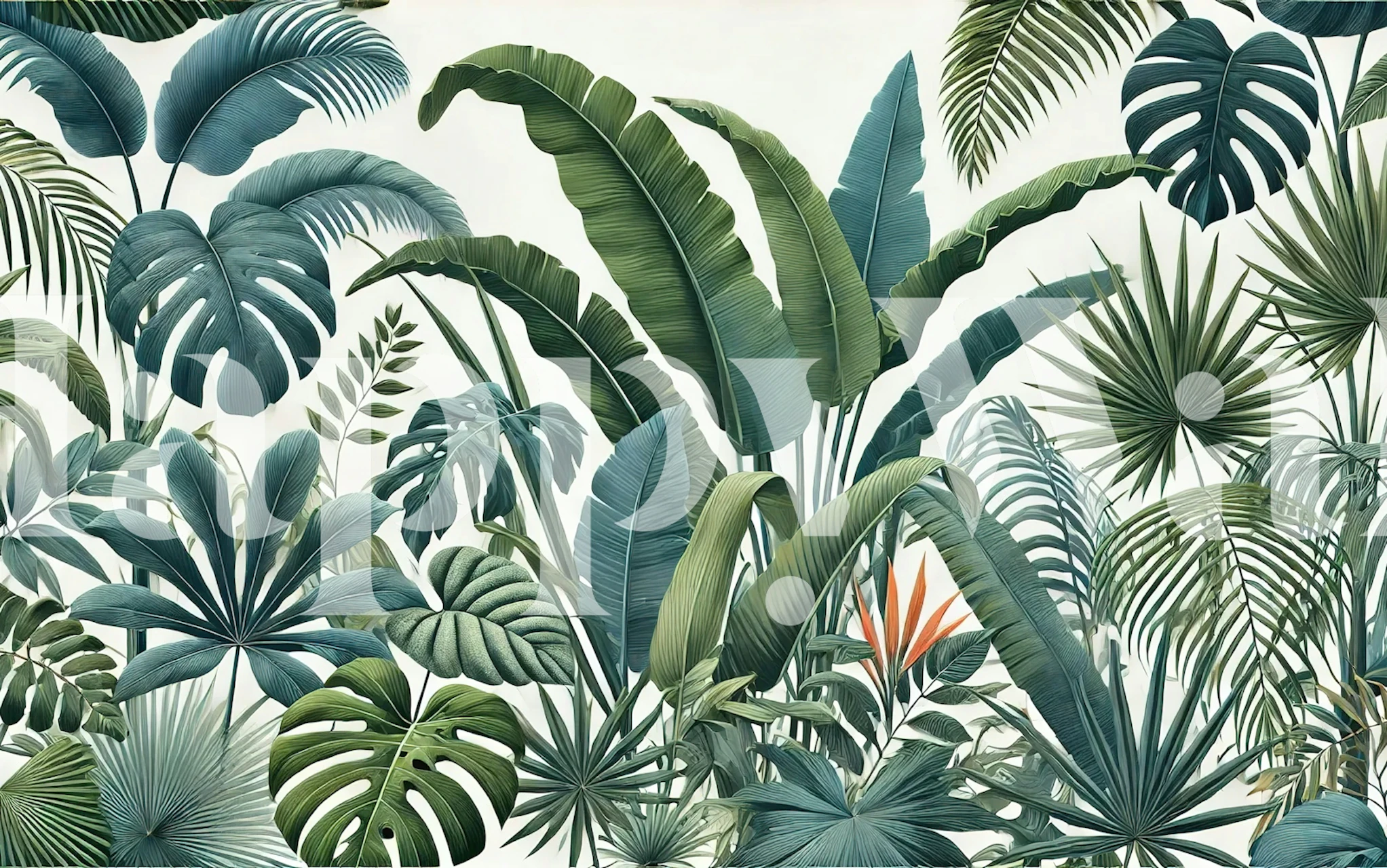 Lush leafy wallpaper dans une pièce