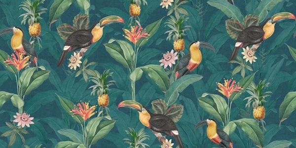 Tropical birds & pineapples jungle leaves