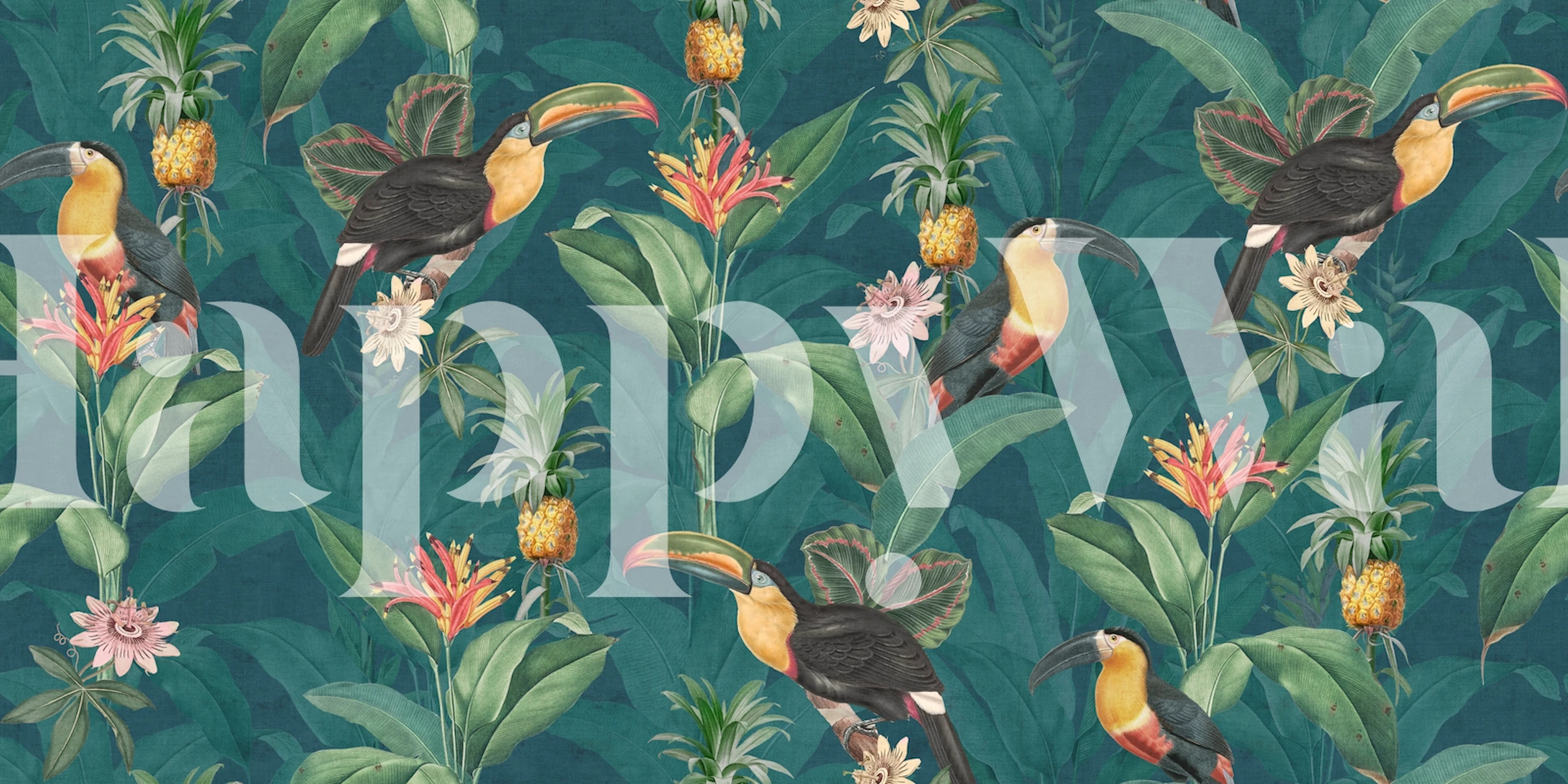 Tropical birds och pineapples tapetdesign
