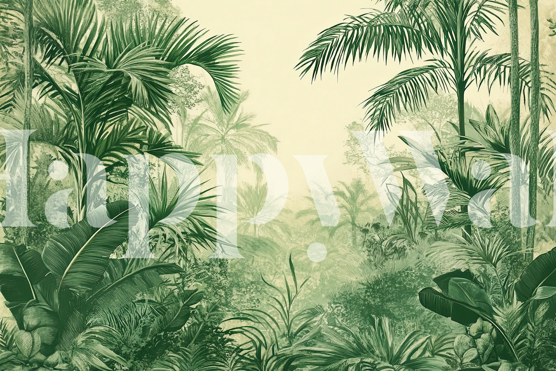 Monochromatic Jungle wallpaper in a room