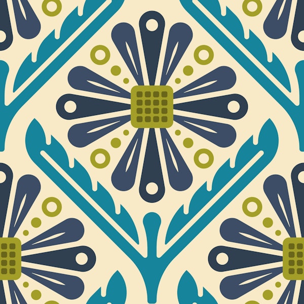Geometric Daisy Vibes in Blue Green - L