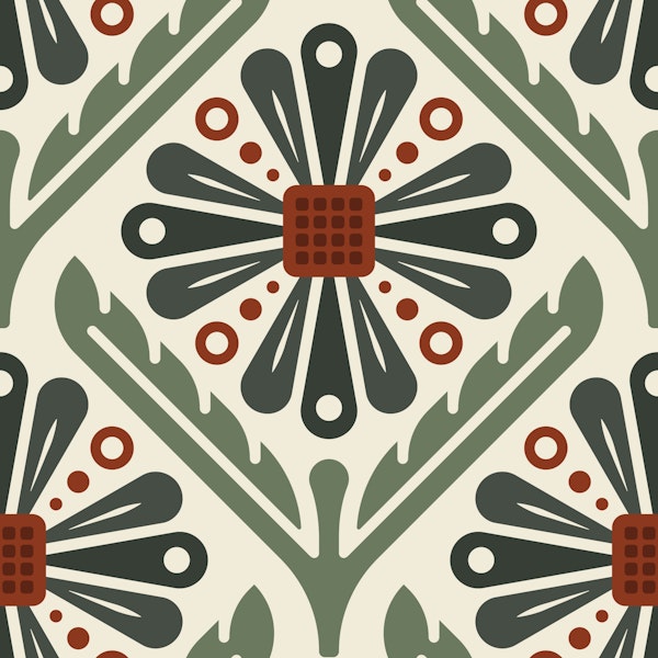 Geometric Daisy Vibes in Green Red - L