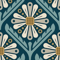 Geometric Daisy Vibes in Blue Cream - S ταπετσαρία