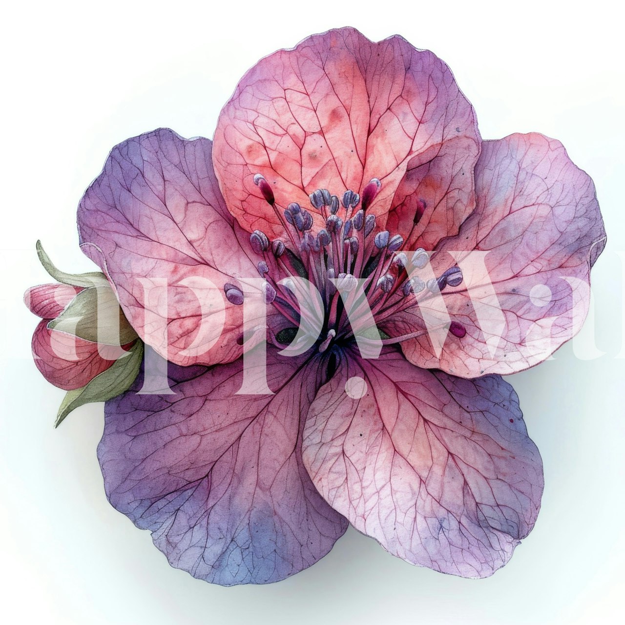 Large pink flower with purple accents and fine details wallpaper