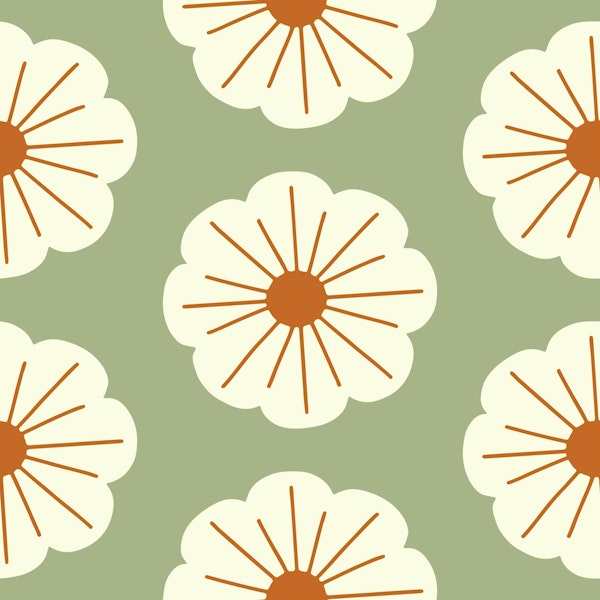 Retro Bold Flower Sage Cream Mid Century