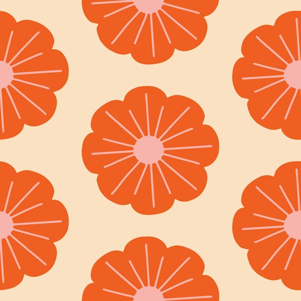 Retro Bold Flower Pink Cream Mid Century