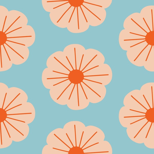 Retro Bold Flower Blue Mid Century